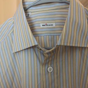 Kiton Made in Italy Striped French Cuff 16.5 (42) yellow/blue
